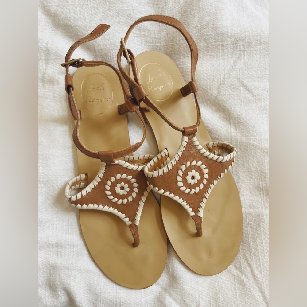 Jack Rogers Maci Brown and Cream leather sandals - 8